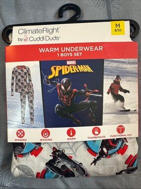 NWTS Cuddl Duds ClimateRight Boys Spider-Man Thermal Set Gray/Red/Black Sz M